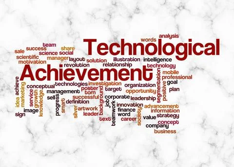 Word Cloud with TECHNOLOGICAL ACHIEVEMENT concept create with text only Stock Illustration