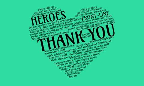 A word cloud thanking the frontline heroes during the Coronavirus pandemic Stock Illustration