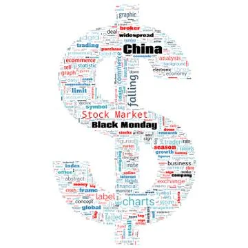 Word cloud on theme Black Monday in US Dollar shape on white background Stock Illustration