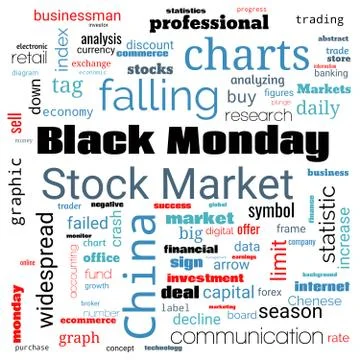 Word cloud on theme Black Monday in square shape on white background Stock Illustration
