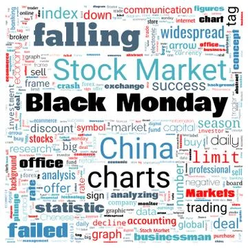 Word cloud on theme Black Monday in square shape on white background Stock Illustration
