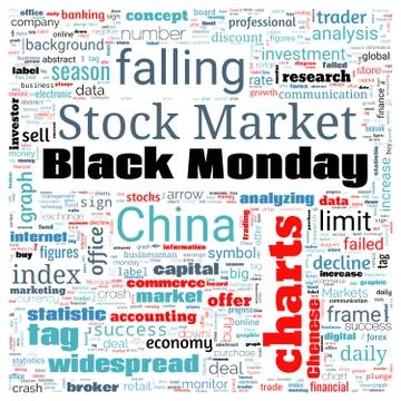 Word cloud on theme Black Monday in square shape on white background Stock Illustration