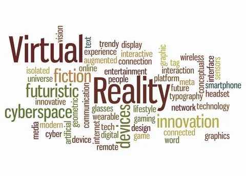 Word Cloud with VIRTUAL REALITY concept create with text only Stock Illustration