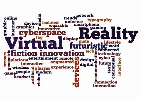 Word Cloud with VIRTUAL REALITY concept create with text only Stock Illustration