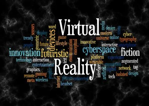 Word Cloud with VIRTUAL REALITY concept create with text only Stock Illustration