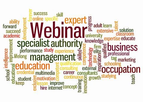 Word Cloud with WEBINAR concept create with text only Illustrazione stock