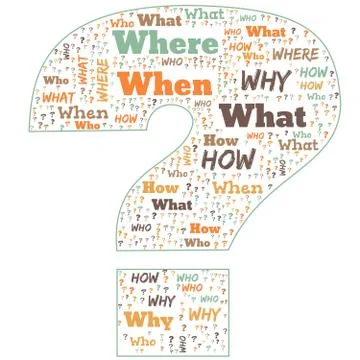 Word Cloud - Who, What, Where, When, Why and How on white background. Questio Stock Illustration