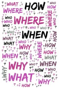 Word Cloud - Who, What, Where, When, Why and How on white background. Questio Stock Illustration