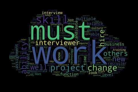 Word cloud of work concept on black background. Stock Illustration