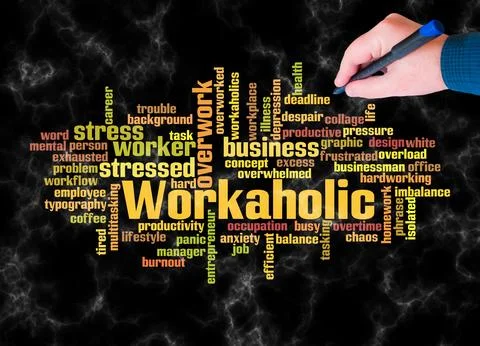 Word Cloud with WORKAHOLIC concept create with text only Stock Illustration