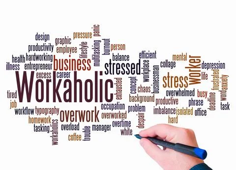 Word Cloud with WORKAHOLIC concept create with text only Stock Illustration