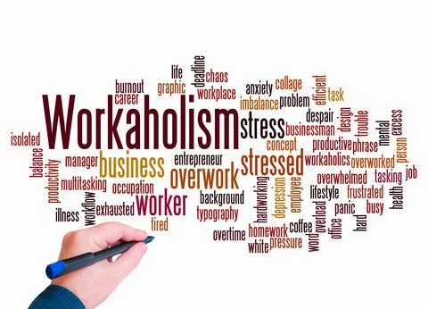 Word Cloud with WORKAHOLISM concept create with text only Stock Illustration