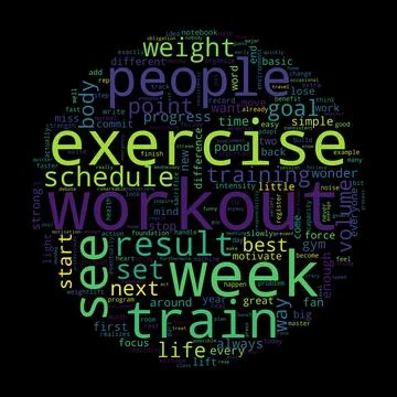 Word cloud of workout concept on black background. Stockillustratie