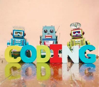 The word coding wit wooden letters Foto stock