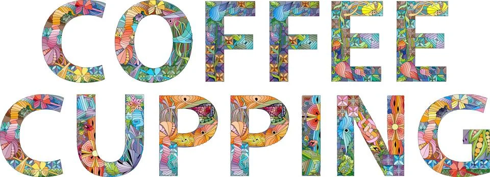 Word COFFEE CUPPING. Vector decorative zentangle object for decoration Stock Illustration