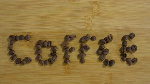The word coffee made from roasted coffee beans Stock-Footage 122728145