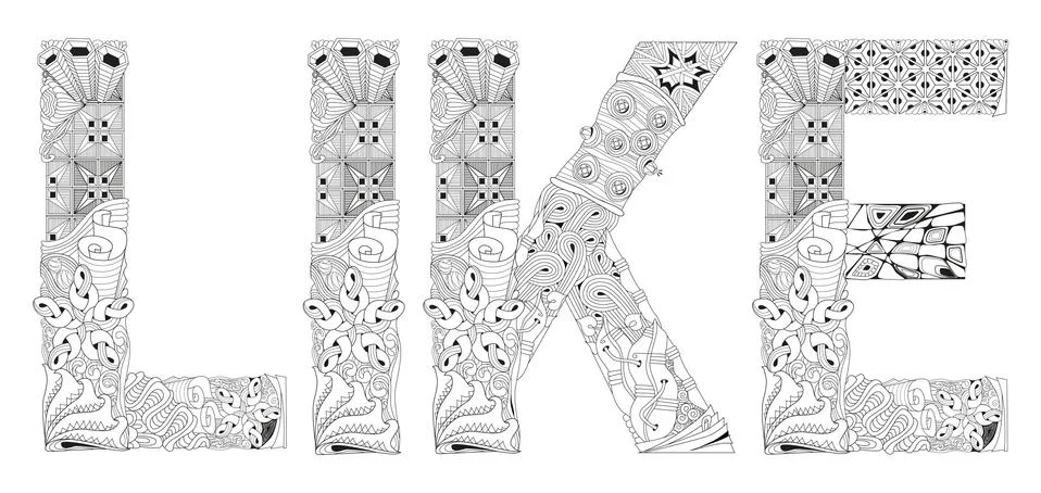 Word LIKE for coloring. Vector decorative zentangle object Stockillustratie