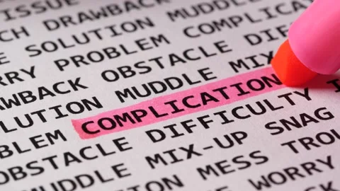 Word Complication highlighted with a pink marker. Highlighter among associations Video stock 145662240