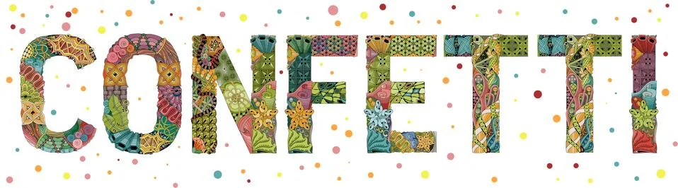 Word CONFETTI. Vector decorative zentangle object 스톡 일러스트