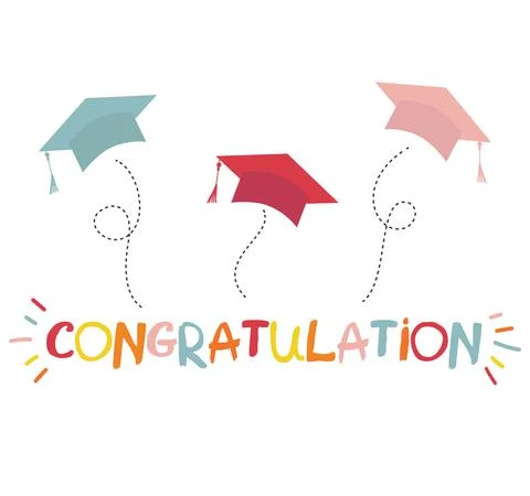 Word congratulation lettering vector concept without background. Graduate cap Stock Illustration
