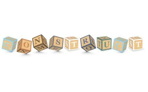 Word construct written with alphabet blocks Illustrazione stock