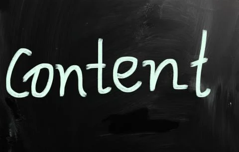 The word "Content" handwritten with white chalk on a blackboard Stock Illustration
