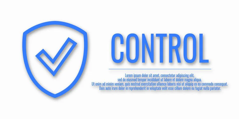 Word CONTROL. Banner shield check mark icon. Place for your text. Cope space. Stock Illustration
