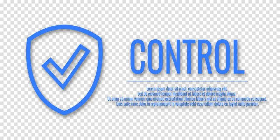 Word CONTROL. Banner shield check mark icon. Place for your text. Cope space. Stock Illustration