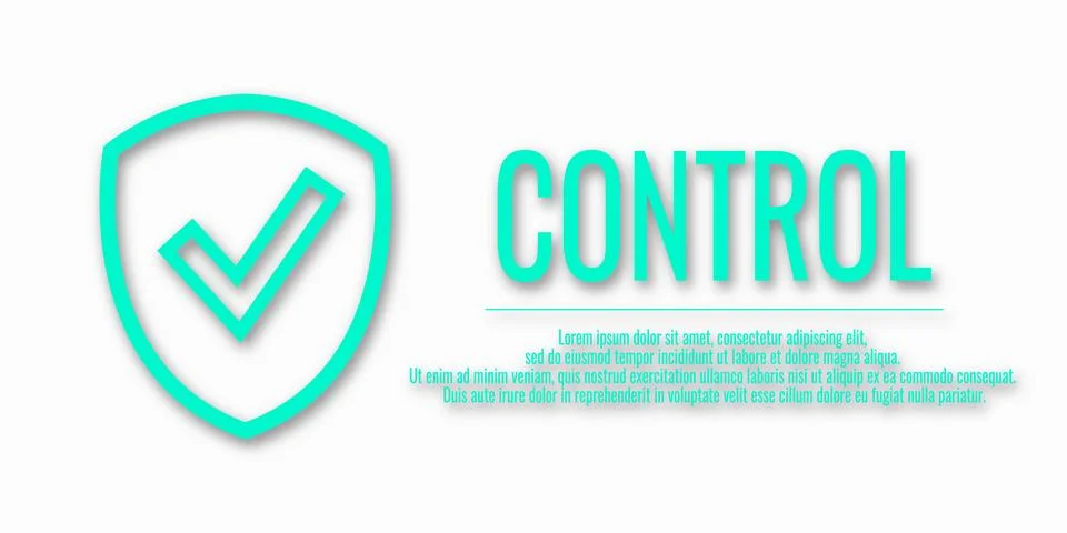 Word CONTROL. Banner shield check mark icon. Place for your text. Cope spac.. Stock Illustration