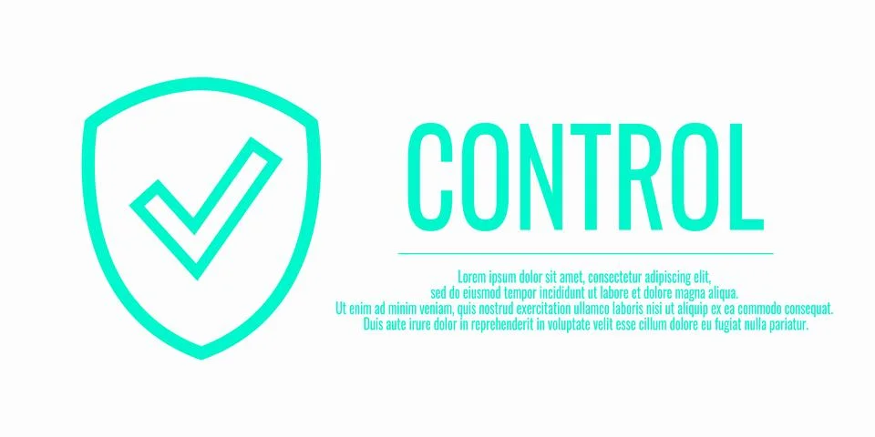 Word CONTROL. Banner shield check mark icon. Place for your text. Cope spac.. Stock Illustration