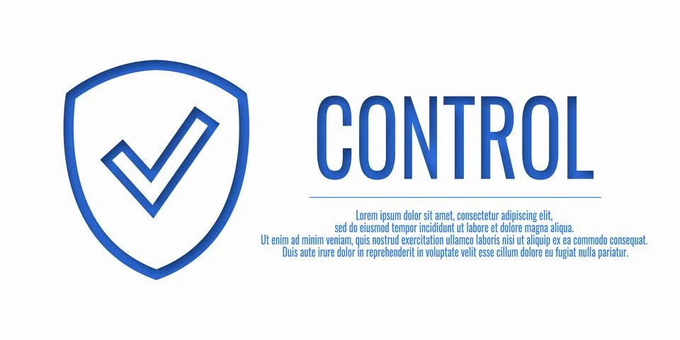 Word CONTROL. Banner shield check mark icon. Place for your text. Cope space. Stock Illustration