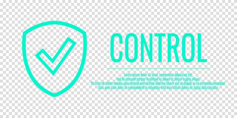 Word CONTROL. Banner shield check mark icon. Place for your text. Cope space. Stock Illustration