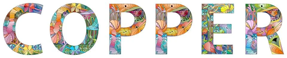 Word COPPER. Vector zentangle object for decoration Stock Illustration