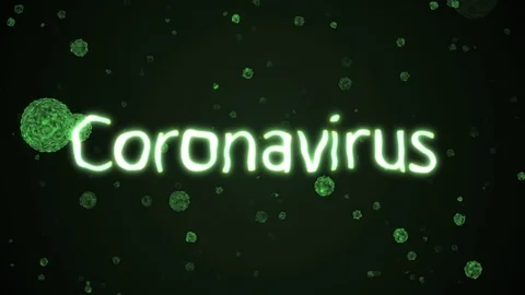 The word CORONAVIRUS, against the background of flying bacteria. Video stock 123700202