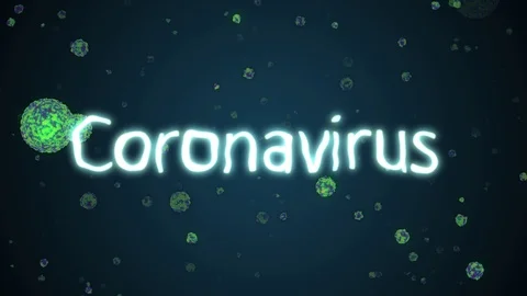 The word CORONAVIRUS, against the background of flying bacteria. Video stock 123723756