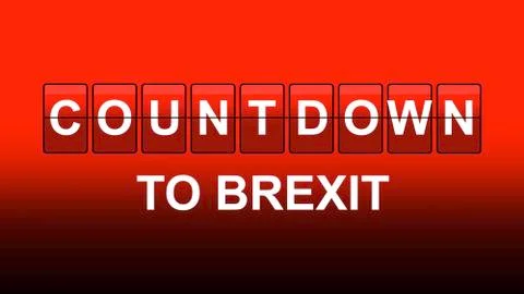 The word Countdown To Brexit on red gradient background. Stock Illustration