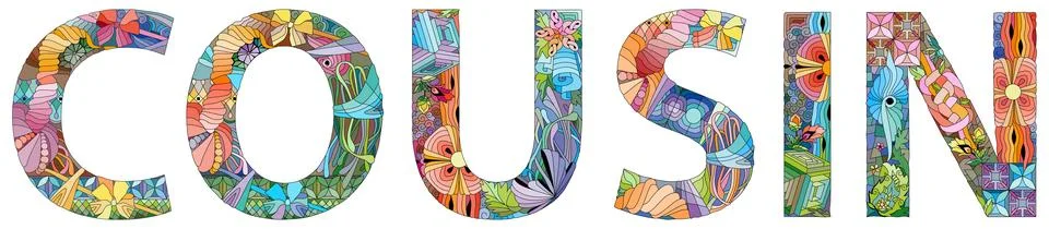 Word COUSIN. Vector zentangle object for decoration Иллюстрация