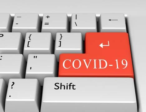 Word COVID-19 is written on a computer keyboard. Conceptual image on a comput Stock-Illustration