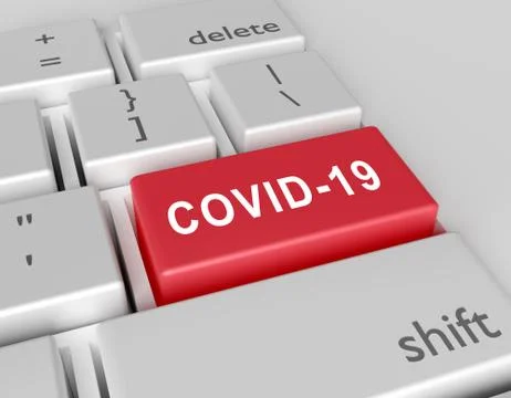 Word COVID-19 is written on a computer keyboard. Conceptual image on a comput Stock-Illustration