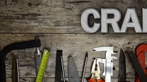 Word "crafting" with lots of tools Stock Footage 72158900