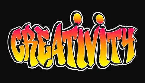 The word Creativity written in graffiti style typography with a vibrant col.. Illustrazione stock