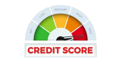 The word Credit score on meter. Speedometer which measures the level of credi Stock Footage 157799455