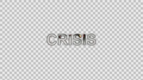 The Word Crisis Burning in Flames to Ashes in Alpha Channel Stock Footage 61045939