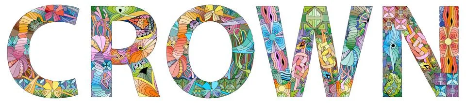 Word CROWN. Vector zentangle object for decoration Stock Illustration