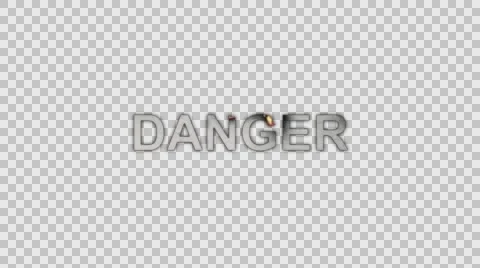 The Word Danger Burning in Flames to Ashes in Alpha Channel Stock Footage 61045987