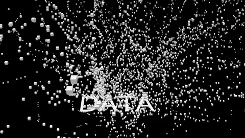 Word DATA with explosive 3D cube particles flying and dispersing all over screen Stock Footage 343093000