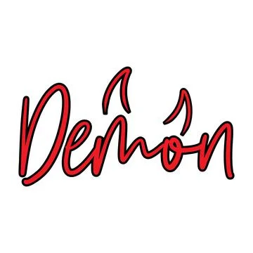 Word demon with devil horns. Gothic vector illustration for tshirt merch 스톡 일러스트