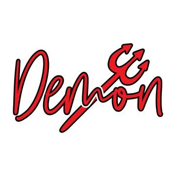 Word demon with devil staff. Gothic vector illustration for tshirt merch 스톡 일러스트