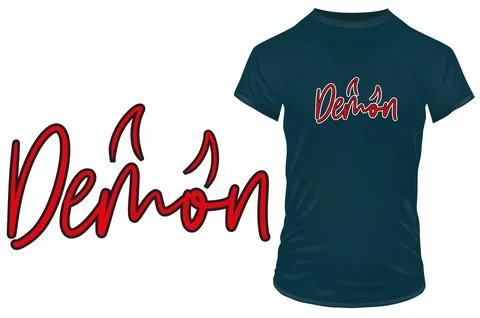 Word demon with devil staff. Gothic vector illustration for tshirt merch Illustrazione stock