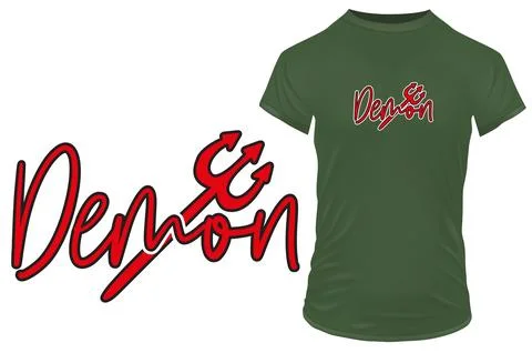 Word demon with devil staff. Gothic vector illustration for tshirt Stock Illustration